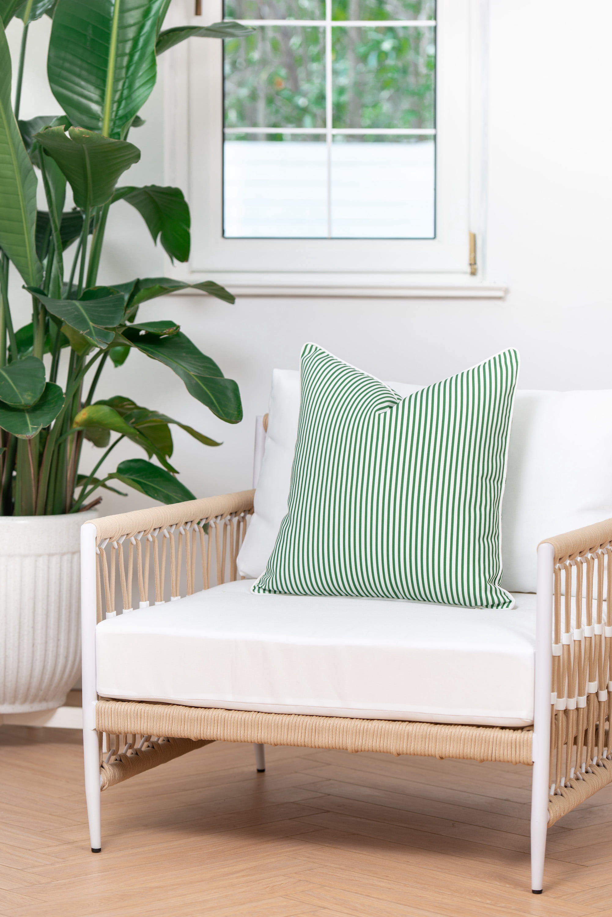 Hofdeco Premium Coastal Patio Indoor Outdoor Pillow Cover Only, 20"x20" Water Resistant for Backyard, Couch, Green Stripe