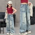 thumbnail image 4 of MEZZALL Kids Girls Jeans Pants Wide Leg Denim Pant High Waist Elastic Band Casual With Pockets 7-8 Years Leisure Baby Wear, 4 of 5