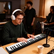 49-Key MIDI Keyboard Controller — Compact USB/DAW Integrated Keyboard with 8 Drum Pads, 8 Knobs & OLED Display, Perfect Holiday Present for Beginners
