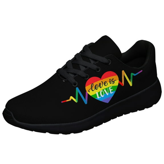 Rainbow Pride Shoes Men Women Fashion LGBT Sneakers Adult Lightweight Breathable Running Shoes Black Size 3.5
