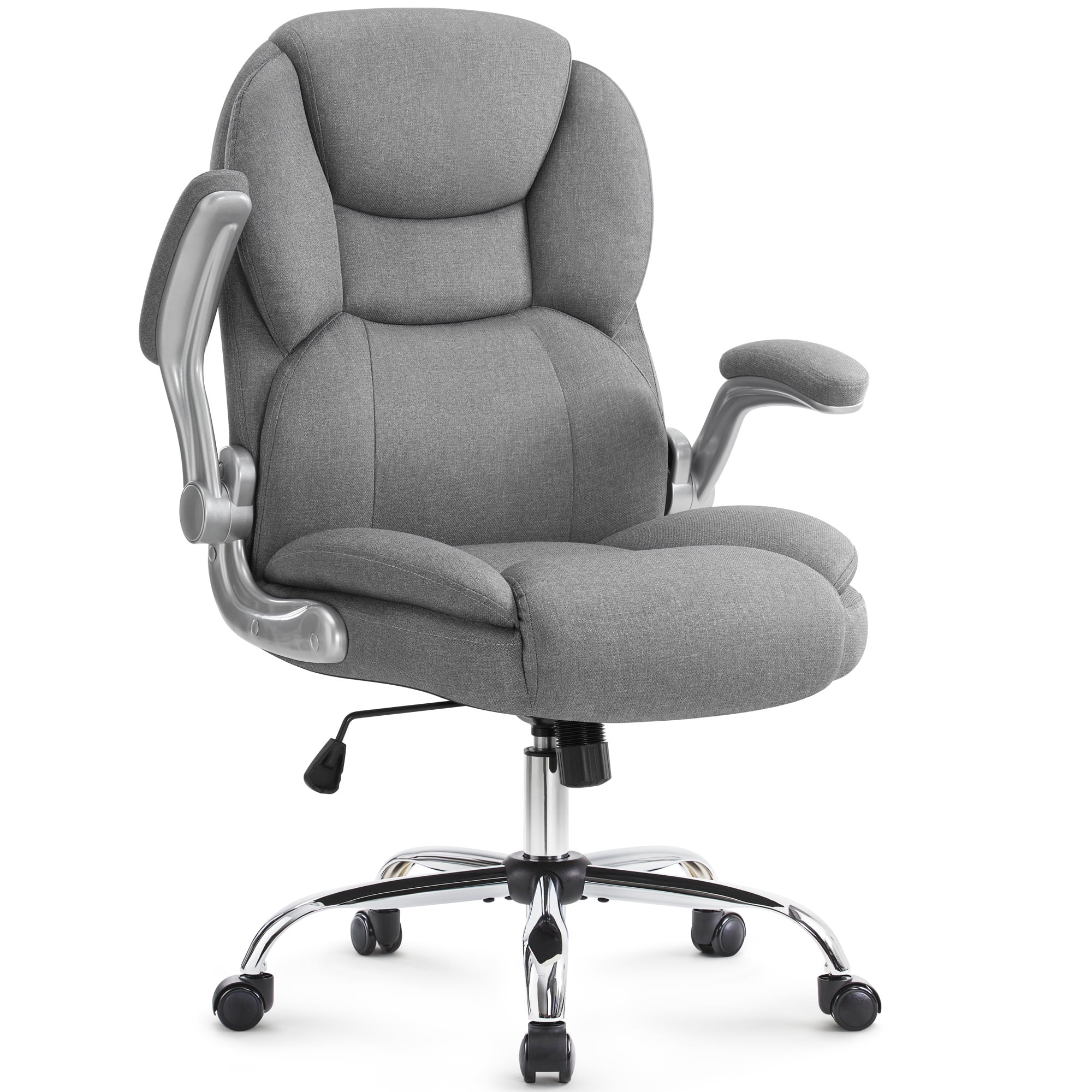 Gray Executive Office Chair, Ergonomic Big and Tall Computer Desk Chair, High Back with Padded Flip-up Armrest, Lumbar Support Swivel Rolling Chair