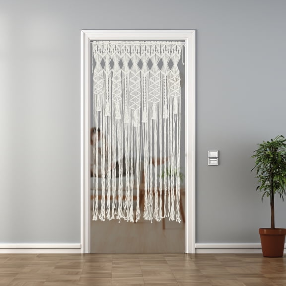 180*90cm Beige Vintage Wall Hanging Boho Backdrop Door Window Curtain Decoration Handmade Macrame