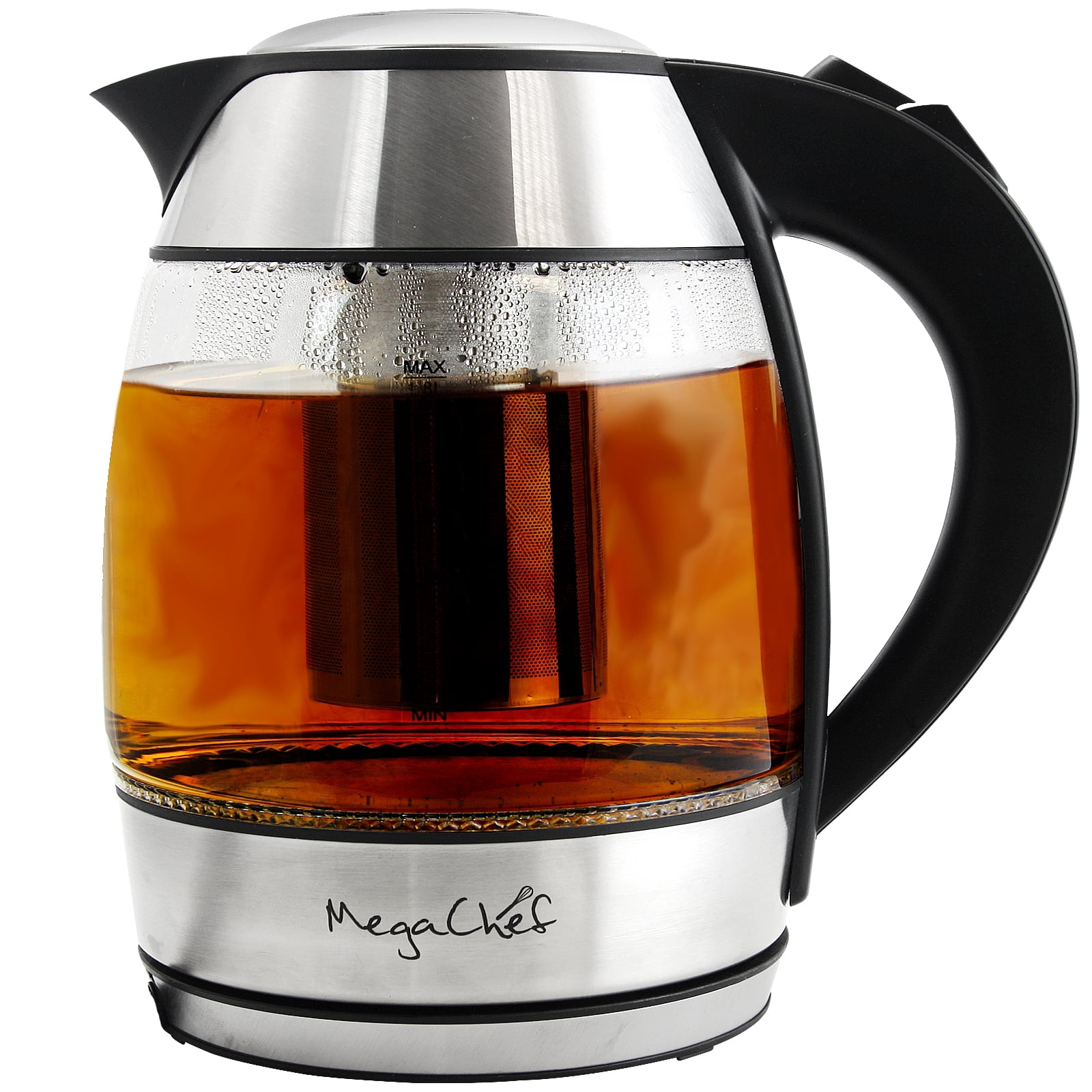 MegaChef 1.8Lt. Glass Body and Stainless Steel Electric Tea Kettle with Infuser
