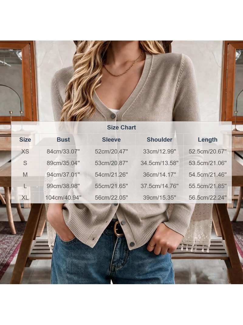 Lenago Women's Short Solid Color Botton Up Long Sleeve V-Neck Knitted ...