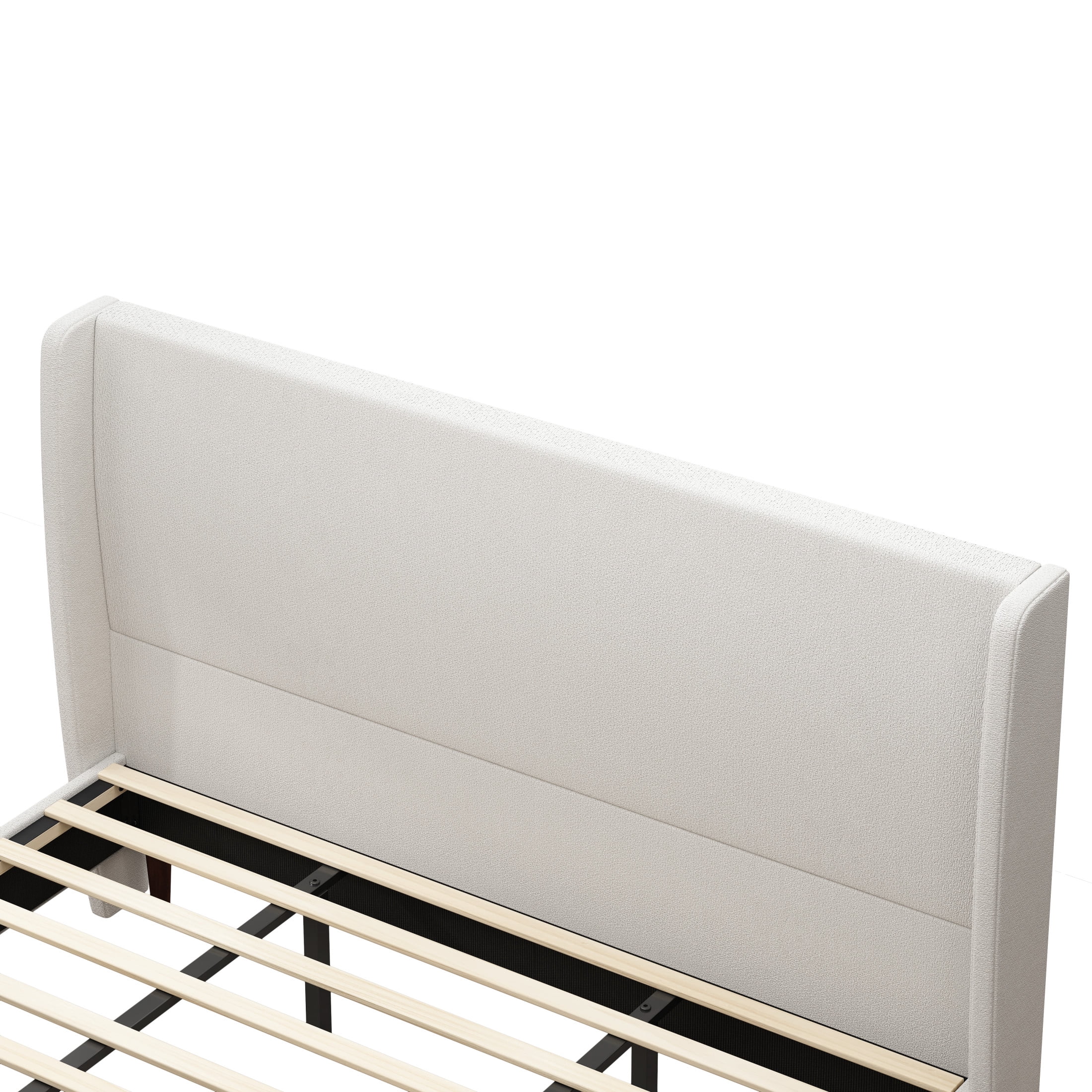 GDF Studio King Size Chenille Upholstered Bed with High Headboard & Wood Slat Support, Ivory White
