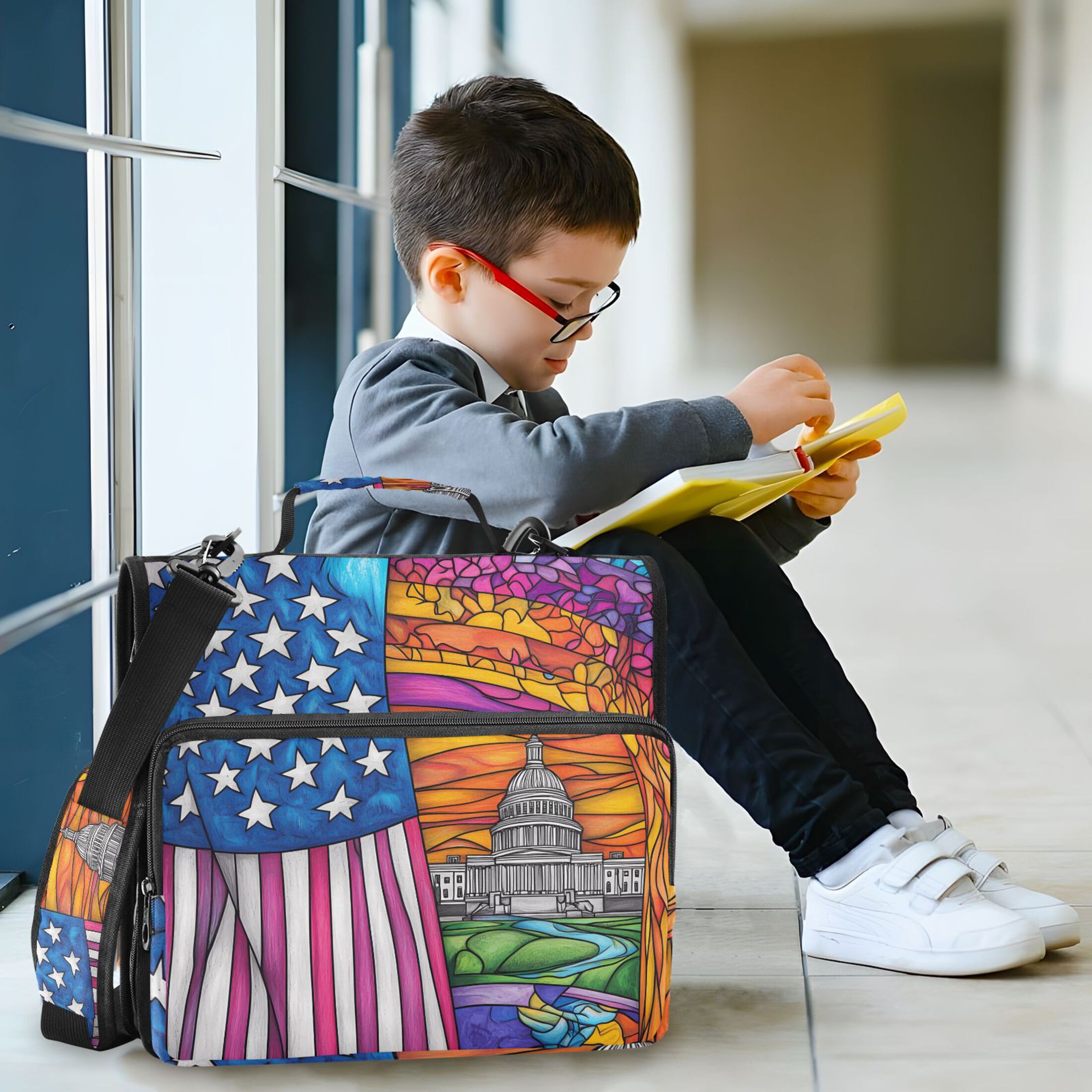 3 Ring Zipper Binder with Shoulder Strap Waterproof Trapper Keeper 2 Inch D-Ring 500 Sheets Capacity American Flag and White House