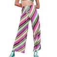 thumbnail image 1 of Pantalones de pierna ancha para mujer VISgogo, pantalones de punto elásticos de cintura alta con estampado de rayas, azul/púrpura/naranja/rosado VISgogo moda, 1 of 5