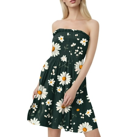 OAMDNDEA Summer Dresses for Women Vacation Boho Sundresses Sleeveless Strapless Beach Cover Ups Sexy Cute Short Dress Beach Vacation Clothes Mint Green 2XL
