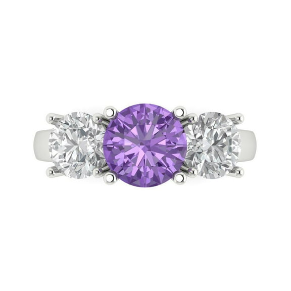 Three-Stone Engagement Ring for Women - 2.5ct Simulated Alexandrite in 14K White Gold Promise Ring