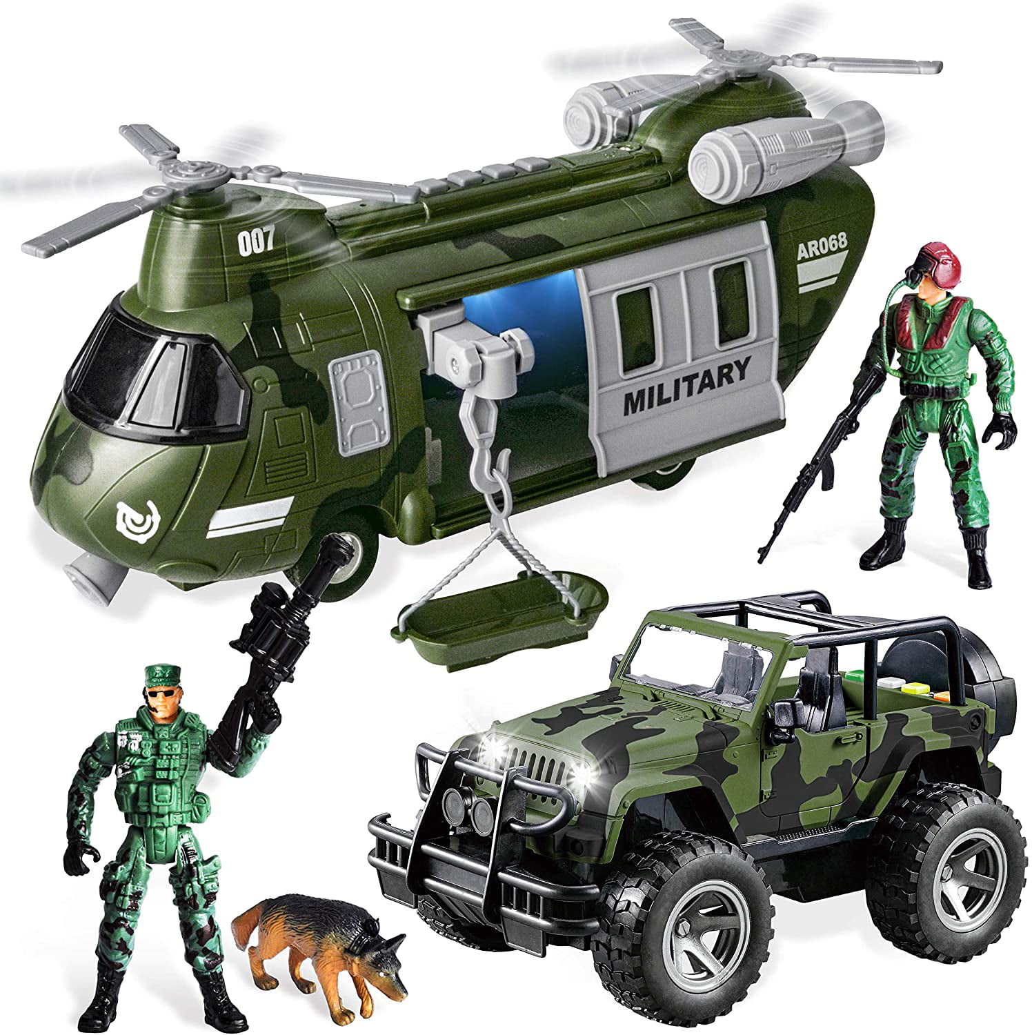 ToyHub Military Vehicles Toy Set of Friction Powered Transport Helicopter  and Military Truck with Light and Sound Siren and Army Men Soldier Action  Figures for Kids - Walmart.com