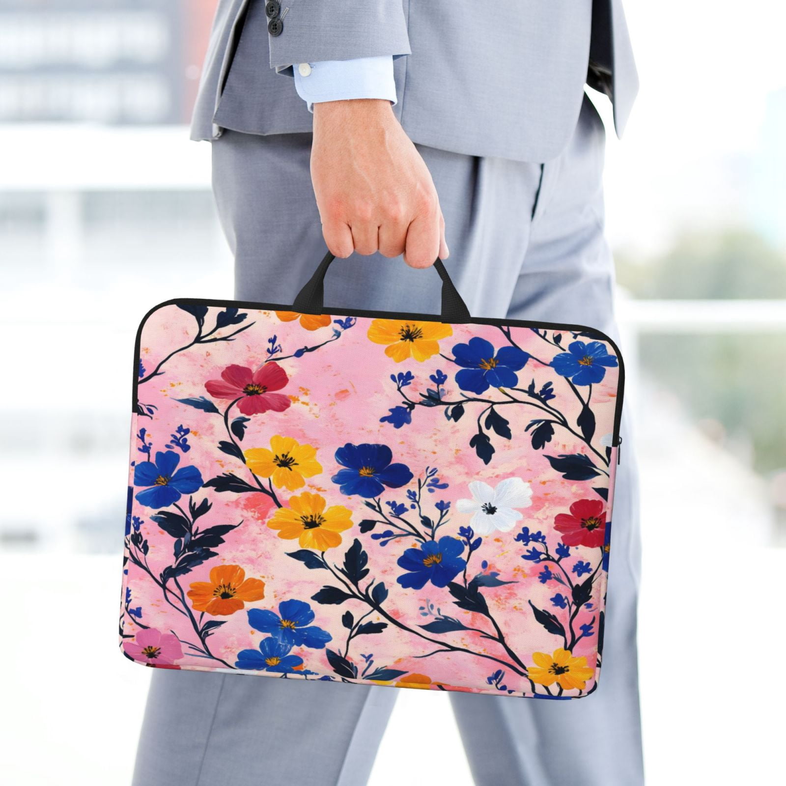 Laptop Sleeve Bag For Women Men 14inch Waterproof Durable Protective Computer Carrying Cover Handle Laptop Case Bag Flowers (3)