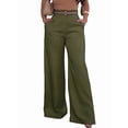 thumbnail image 3 of Women Fall Wide Leg Trousers High Elastic Waist Loose Pleated Long Flowy Palazzo Work Pants with Pockets Green S, 3 of 8