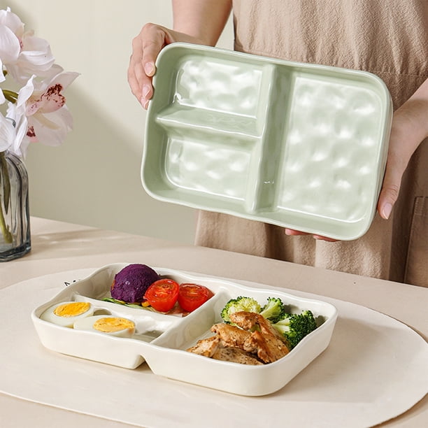 Platos de Cerámica para Cena, Elegante Diseño En Amarillo, Verde y Blanco, Aptos para Microondas, Compactos y Compactos, Ideales para Aperitivos o Comidas, Asa Práctica, Tamaño 24,5 X 15,5 Cm.