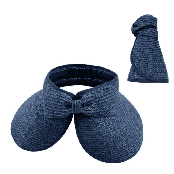 TELOLY 2026 New Sun Hat Summer Foldable Large Brim Straw Hat Beach Hat Bow Tie Adjustable Simple and Versatile Sun Hats for Women for Beach Travel Garden Party Navy Blue
