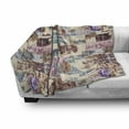 thumbnail image 3 of Vintage Soft Flannel Fleece Throw Blanket, Grunge Style Pattern with Art Flowers in Squares, Cozy Plush for Indoor and Outdoor Use, 70" x 90", Champagne and Multicolor, by Ambesonne, 3 of 6