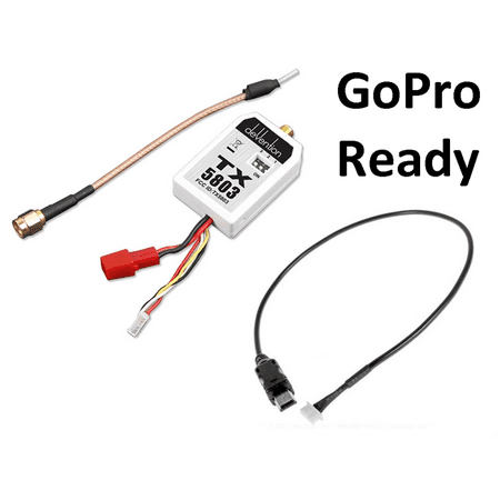 HobbyFlip 5.8GHz Video Transmitter 200mW FPV w/ Cable for TX and Camera Compatible with GoPro Hero 3 White