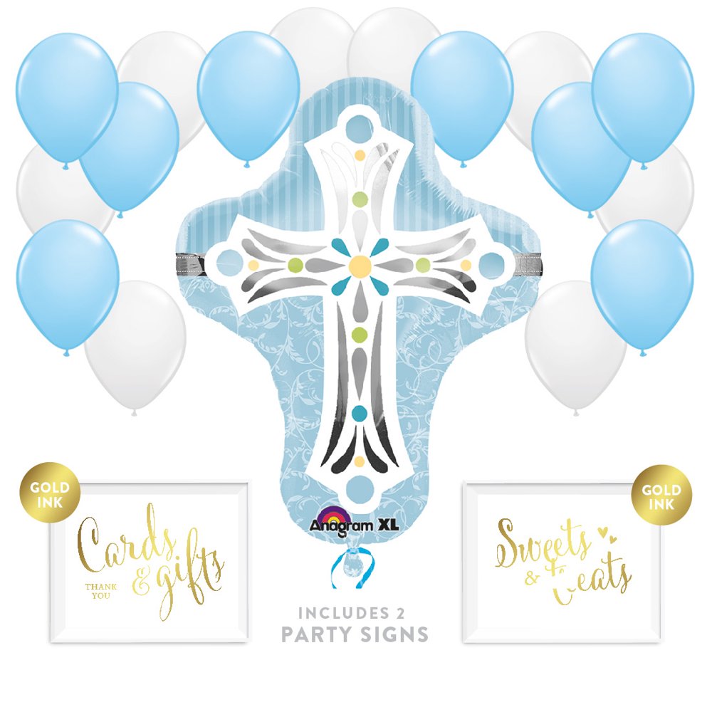 Boy Baptism Christening Confirmation Cross Balloon 19Piece Party Décor