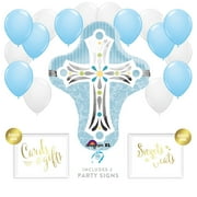 Boy Baptism Christening Confirmation Cross Balloon 19-Piece Party Décor Kit With Signs, Blue