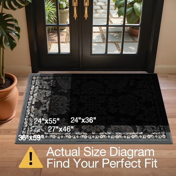 Indoor Door Mat for Entrance 26x46, Luxury Traditional Front Doormat with Non-Slip Latex Rubber Backing, Soft, Dirt Trapper, Washable Mats for Inside Entryway, , Flower Song