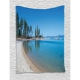 thumbnail image 1 of Lake Tahoe Tapestry, Clear Water in Shore of Lake Tahoe Idyllic Calming Scene, Wall Hanging for Bedroom Living Room Dorm Decor, 60W X 80L Inches, Azure Blue Coconut Forest Green, by Ambesonne, 1 of 2