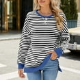 thumbnail image 2 of AherBiu Crewneck Sweatshirts for Women Striped Long Sleeve Slit Oversized Pullover Fall Casual Loose Tops, 2 of 7