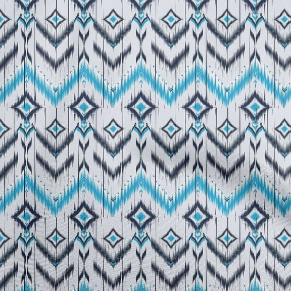 oneOone Polyester Spandex Turquoise Blue Fabric Asian Ikat Sewing Fabric By The Yard Printed Diy Clothing Sewing Supplies 56 Inch Wide
