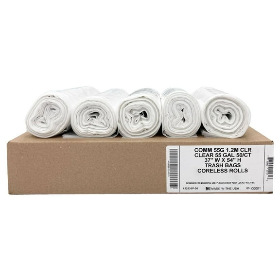 Ultrasac Heavy Duty 55 Gallon Clear Trash Bags - (Value 50 Pack) - 1.5 MIL equivalent Industrial Strength Plastic 37" x 54" for 50-55 Gal Cans -Fits Toter, Rubbermaid Brute, Carlislie Bronco etc.