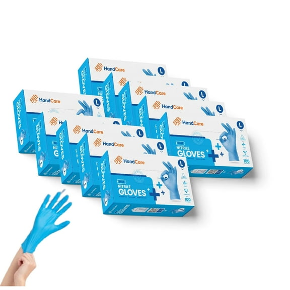 HandCare Blue Nitrile Gloves - Exam Grade, Powder Free (4 Mil), 1,000 Gloves LARGE
