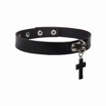 thumbnail image 5 of 2 uds. Collar de estrangulamiento gótico punk negro para mujer, collar de cuero pu con remache de corazón, collar de cadena suave ajustable (la cruz), 5 of 5
