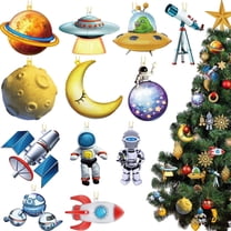 CoreLiving Solar System Ornaments Set, Planet & Astronaut Christmas Tree Ornaments, Space Themed Holiday Decor for Kids, Wooden Hanging Xmas Decorations for Outer Space Party Supplies