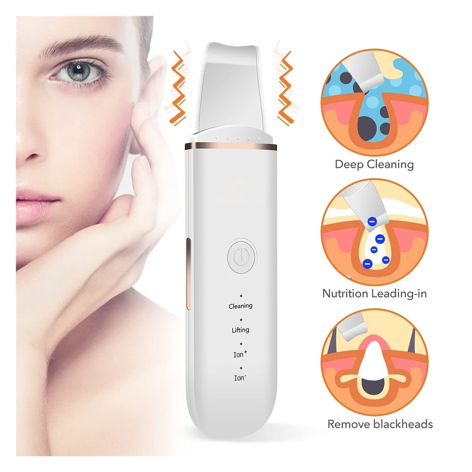 Skin Scrubber Face Skin Spatula Facial Scrubber Spatula for Deep Cleansing Blackhead Remover Pore Cleaner with 4 Modes (White)