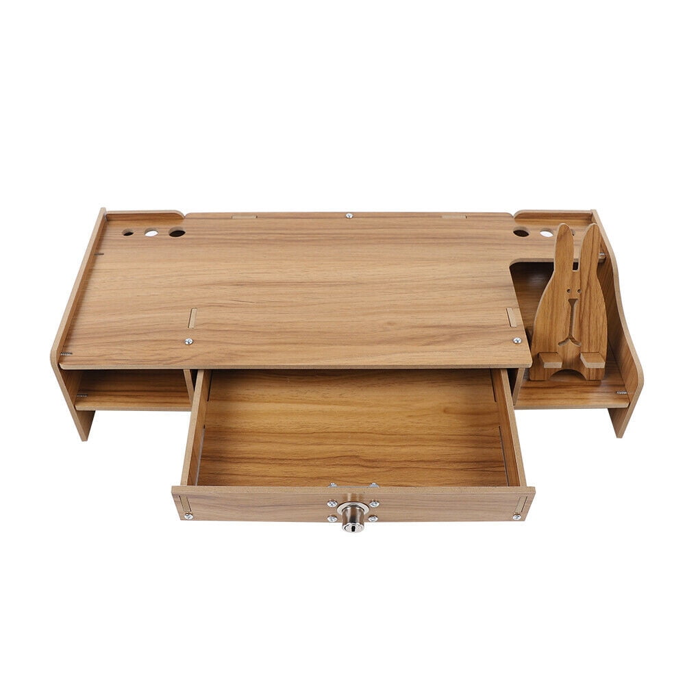 Loyalheartdy Computer Monitor Riser Stand Cherry Wood Color Density Board Laptop Shelf W/ Lockable Drawer for Home, Office