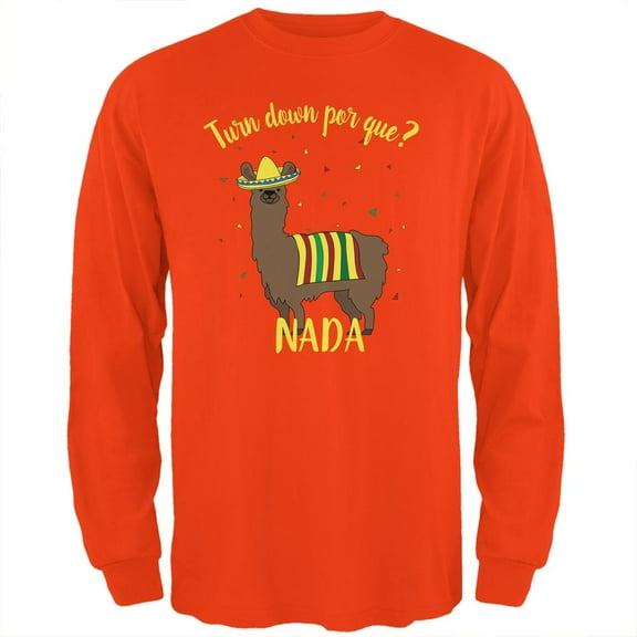Cinco De Mayo Llama Fiesta Mens Long Sleeve T Shirt Orange SM
