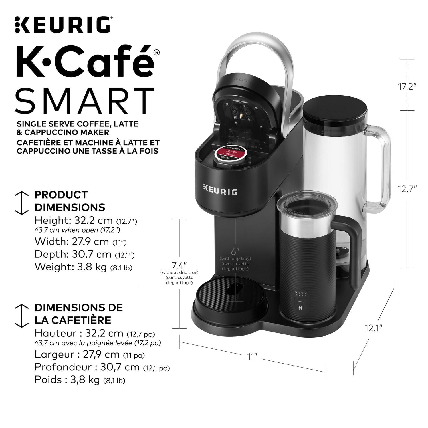 Keurig K-Café SMART, Single Serve K-Cup Pod Coffee, Latte and Cappuccino Maker