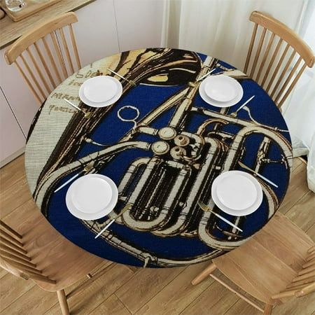 

BCIIG French Horn Round Tablecloth Stain Resistant & Washable for Indoor Outdoor Kitchen Dining Wedding Parties - 100% Polyester Table Cover for Picnic Dining Kitchen Farmhouse 38 -42