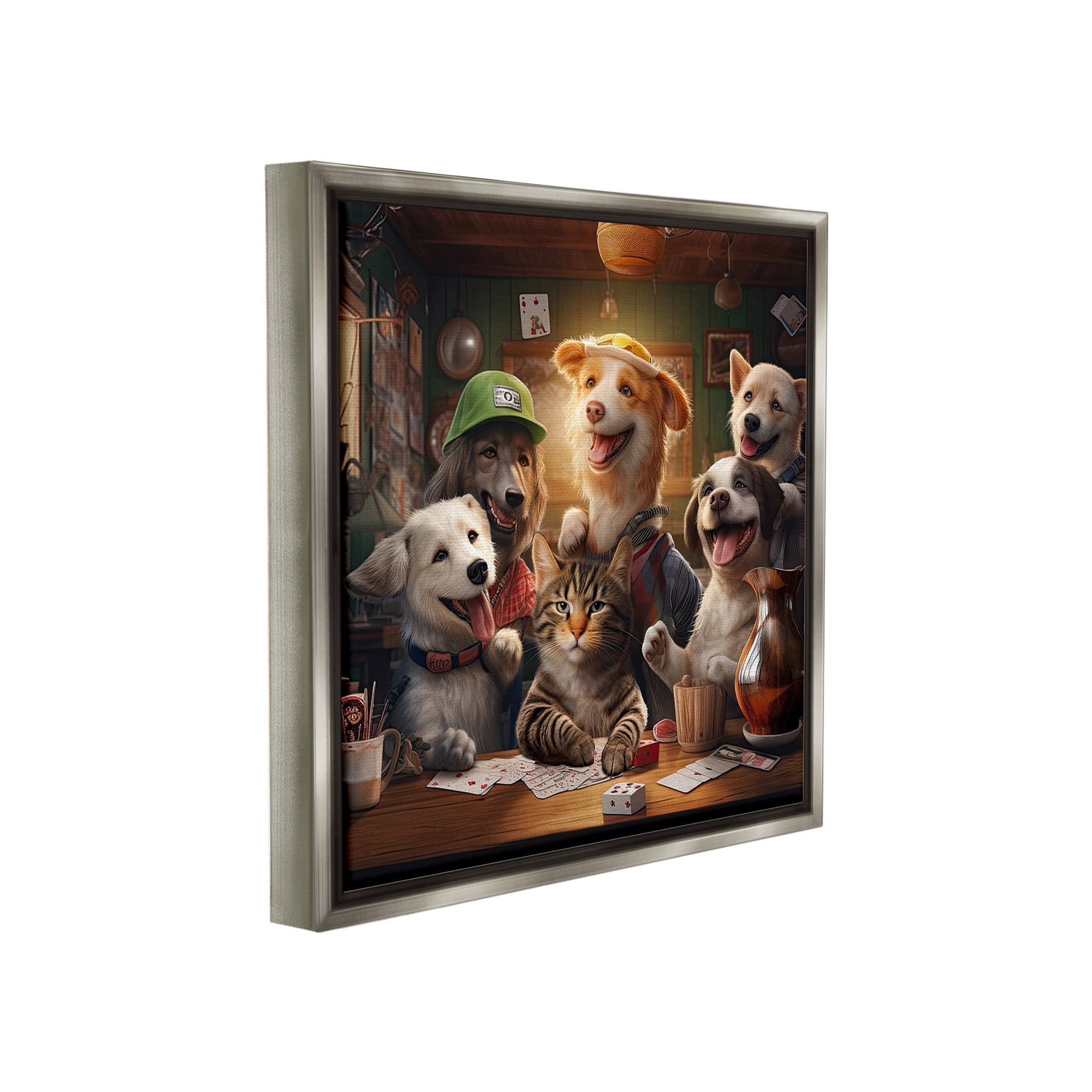 Stupell Industries Animals Playing Card Games Animals & Insects Painting Gray Floater Framed Canvas Art Print Wall Art, 25 x 25