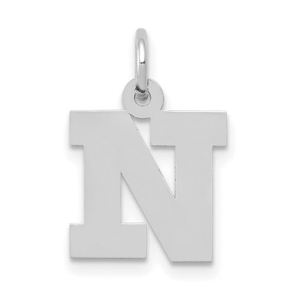 Finest Gold 10K White Gold Small Block Initial N Charm