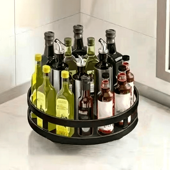 Bxaolu 10" Lazy Susan Turntable Organizer for Table Top, Farmhouse Round Metal Lazy Susan for Cabinet Kitchen Centerpieces Coffee Table, for Condiments Spices, Bathroom Vanity Tray Decor, Black