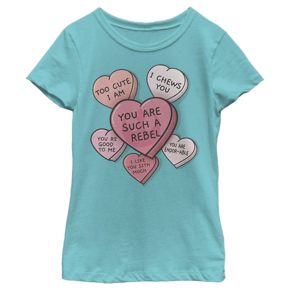 Girl's Star Wars Valentine Galactic Candy Hearts  Graphic Tee Tahiti Blue X Large