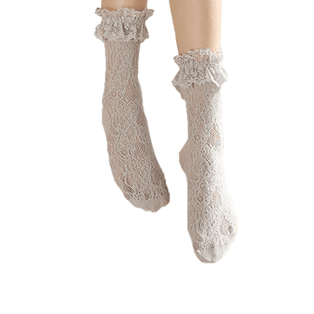 Nokiwiqis Women's Lace Ankle High Socks Sheer Mesh Ruffles Vintage Socks