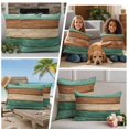 thumbnail image 5 of Farmhouse Teal Brown Outdoor Waterproof Pillow Covers, Vintage Wooden Striped Decorative Square Throw Pillowcase Sofa Cushion Sham for Patio/Couch/Chair, 20"x20" 2 Pack, 5 of 8