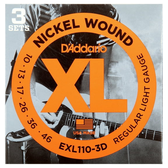D'Addario EXL110-3D Nickel Wound Electric Guitar Strings, Regular Light, 10-46, 3 Sets