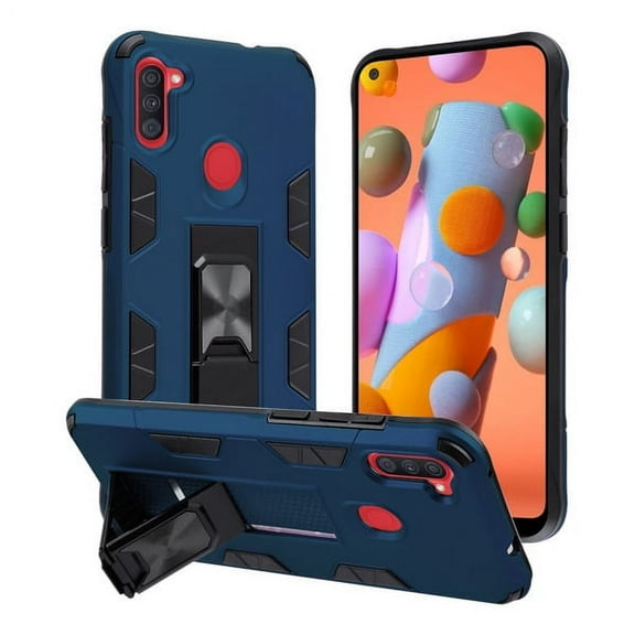 Samsung Galaxy A11 Phone Case [Shockproof] Rugged Rubber Dual Layer Armor Protective Case with Metal for Magnetic Car Mount Hybrid Kickstand Heavy Duty Cover [BLUE] for Samsung Galaxy A11 [2020]
