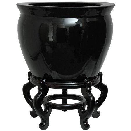 UPC: 0849527002797 | Oriental Furniture 14 Solid Black Porcelain Fishbowl