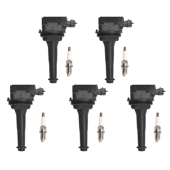 5 Ignition Coils and Spark Plugs Compatible with 1997-07 Volvo C70 S60 S70 S80 V70 XC70 XC90 Replacement for UF341