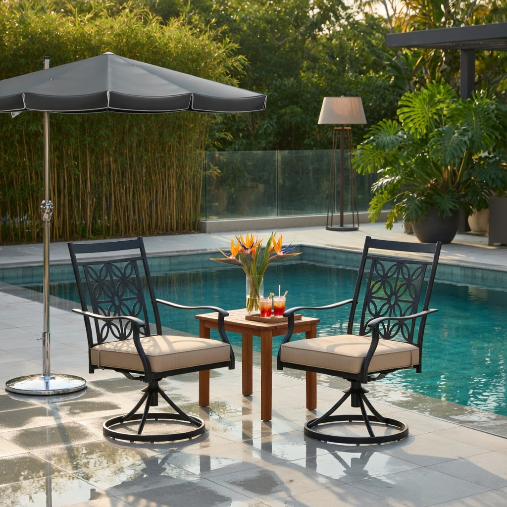 Hommoo 2-Pack Outdoor Swivel Patio Chairs with Blossom Pattern Backrest, Thick 3.5" Cushions, Heavy-Duty Metal Frame, Weather-Resistant Garden Seating, Black