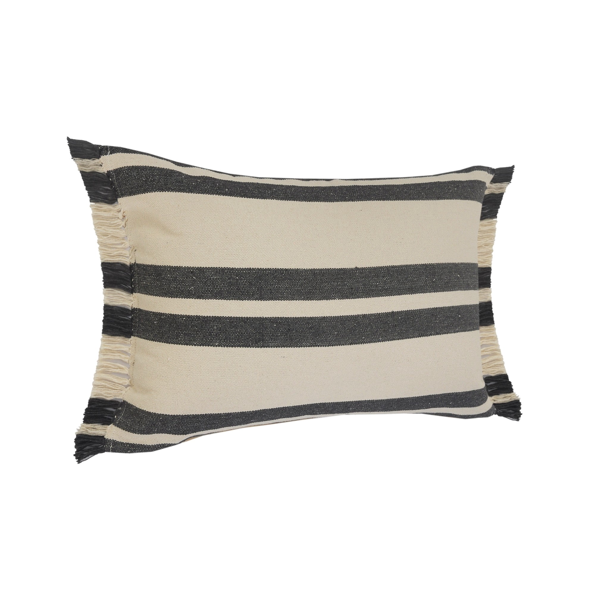 Laddha Home Designs Striped Loomed Rectangular Cotton Lumbar Pillow Cover - 24" - Gray and White