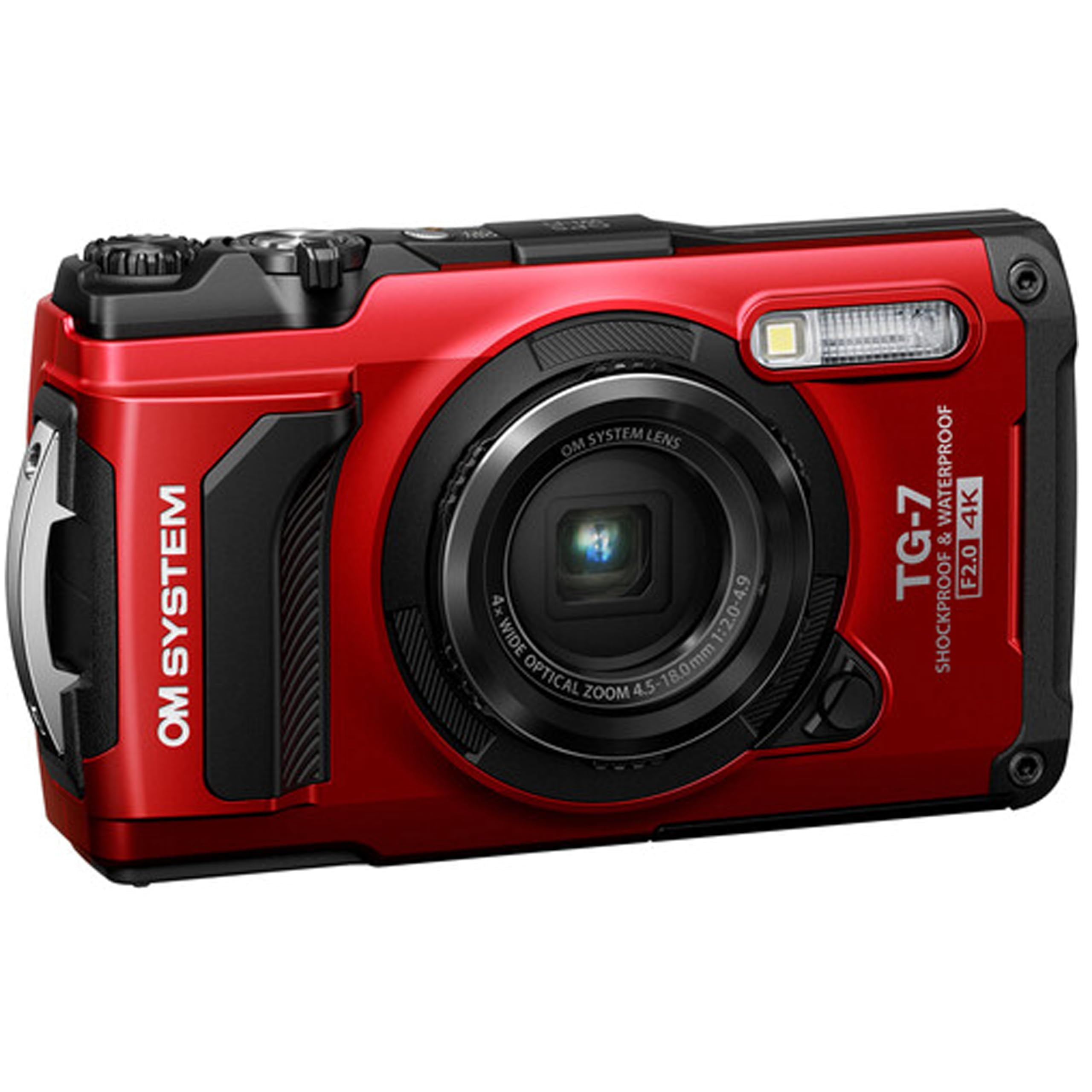 OM SYSTEM Tough TG-7 Digital Camera, 12 MP, 2x Digital Zoom, Waterproof, Red, with 128GB Extreme PRO Memory (Rugged Bundle)