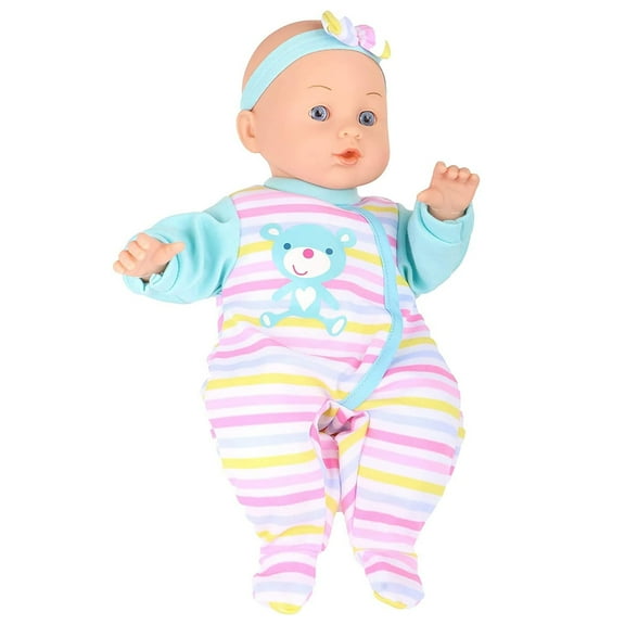 Dream Collection: 14" Chatter & Coo Baby Doll - Blue - Bear & Stripes Onesie - Talking Doll Makes 5 Different Noises & Sounds, Soft Body, Kids 2 
