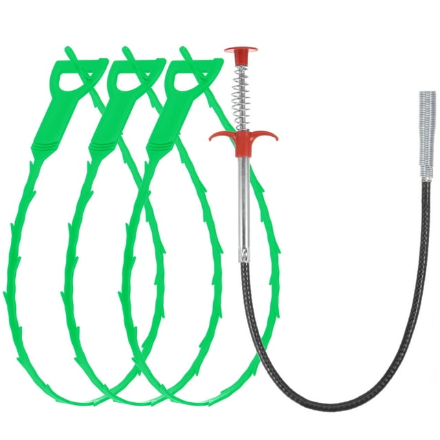 Unique Bargains Outil de Débouchage de Drain 0,6m Déboucheur en Acier Inoxydable & 3 Pcs Déboucheur PP Vert Clair
